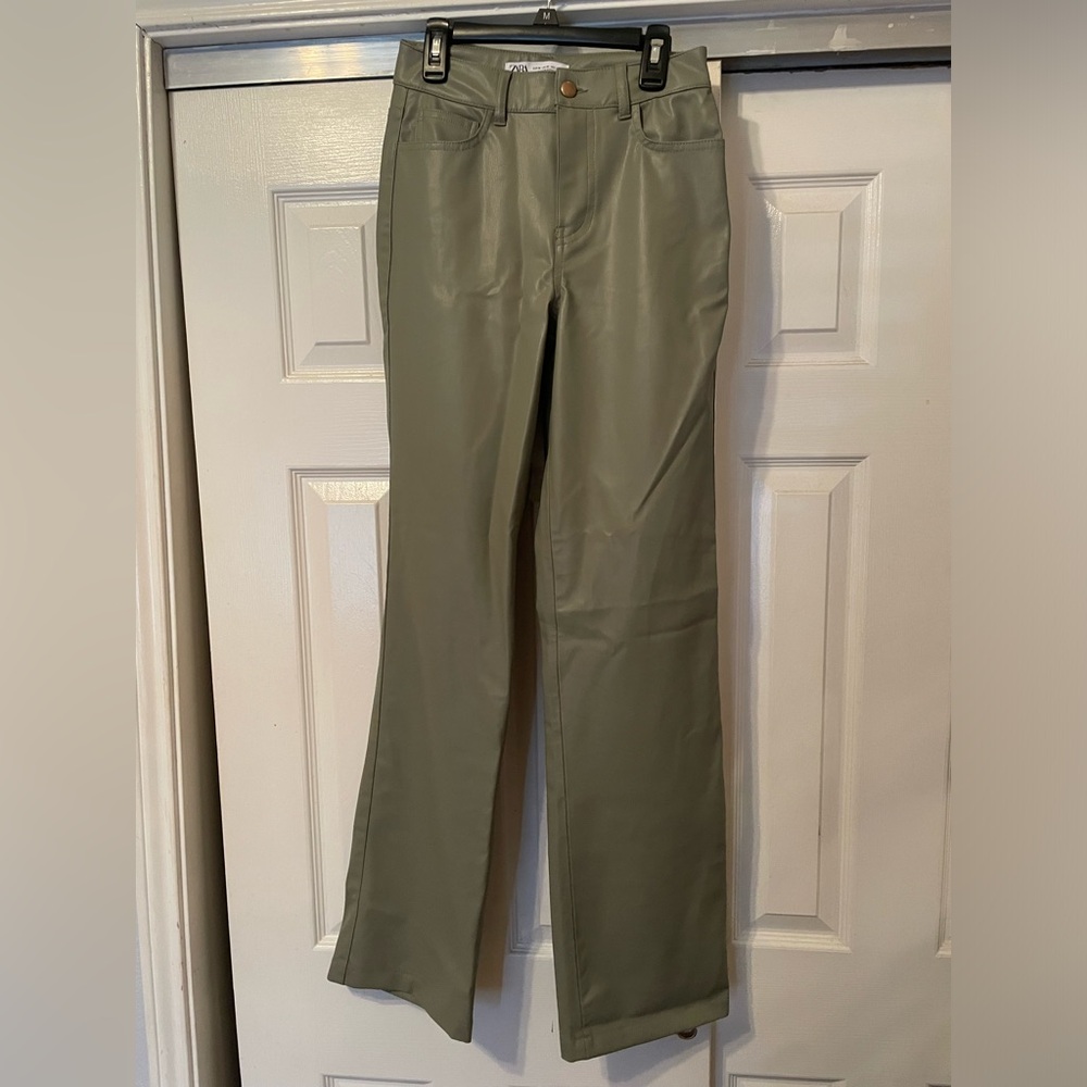 NEW Green Zara Leather Pants